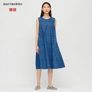 Marimekko x Uniqlo | Cotton A-line sleeveless dress in Blue | Size M